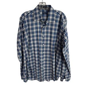 Peter Millar Mens Casual Shirt Size Large Blue Plaid Long Sleeves